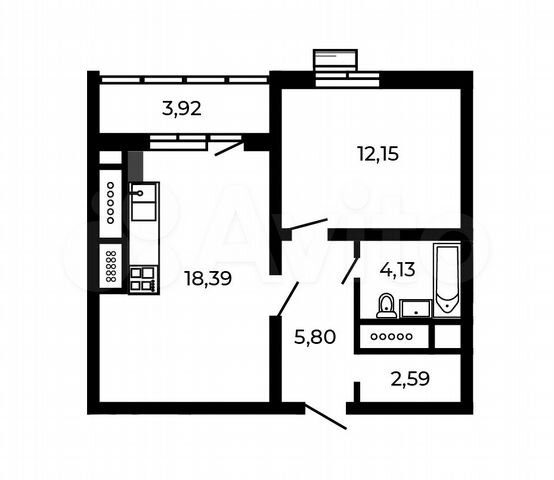 1-к. квартира, 45 м², 1/5 эт.