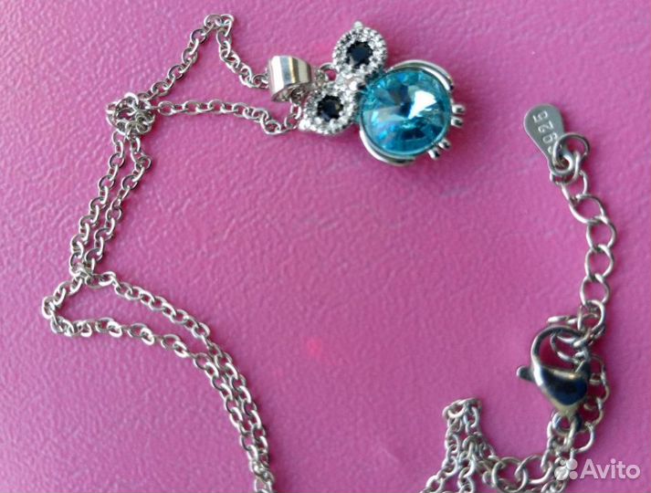 Серебряная цепочка с кулоном в виде совы с цирконо