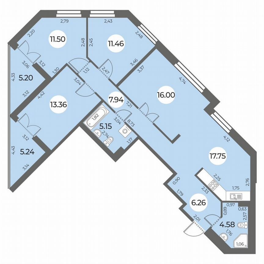 4-к. квартира, 99 м², 3/24 эт.