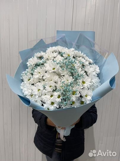 Букет цветов из хризантем и гипсофил, букет гигант