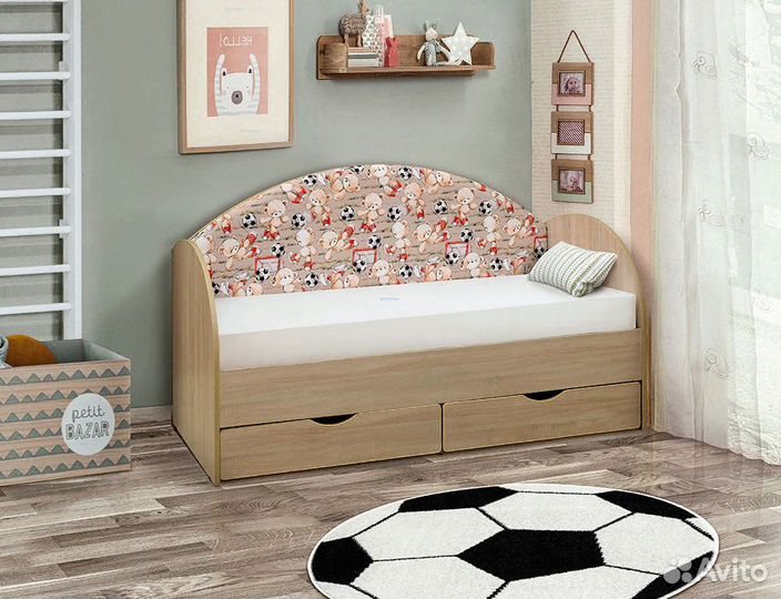 Детская кровать софа с мягкой спинкой