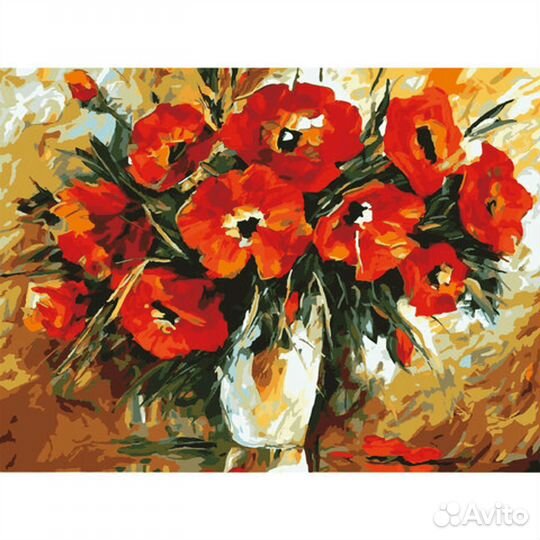 Картины по номерам Алые маки 40х50см на подрамнике