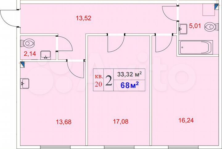 2-к. квартира, 68 м², 1/3 эт.