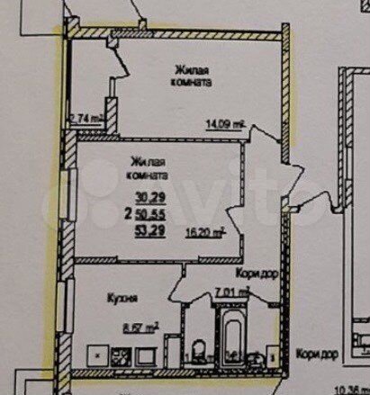 2-к. квартира, 53 м², 1/10 эт.