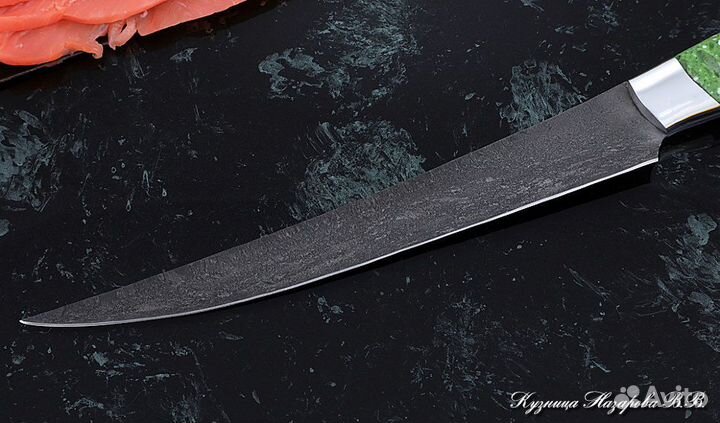 Кухонный нож № 7 сталь Х12мф рукоять акрил зеленый