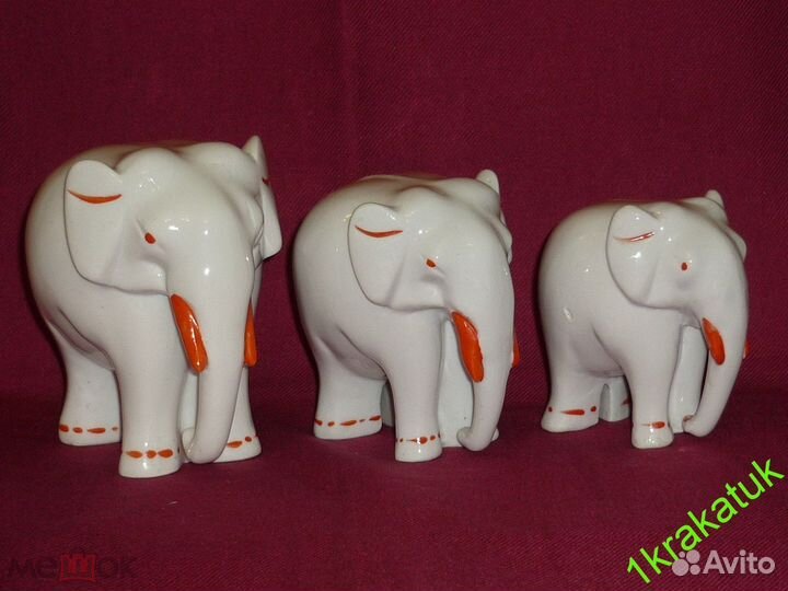 Три слона. красные бивни 12,3; 10,7; 9,4 см. лфз