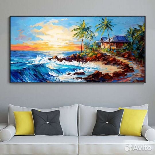 Текстурная картина маслом Закат над островом