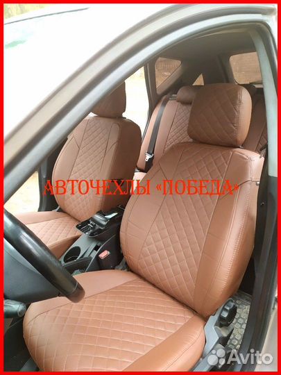 Чехлы Kia Ceed 1 из экокожи коричневые Ромб