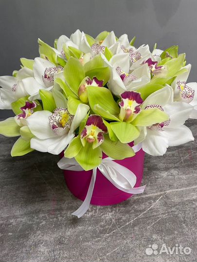 Орхидеи в коробке корзине