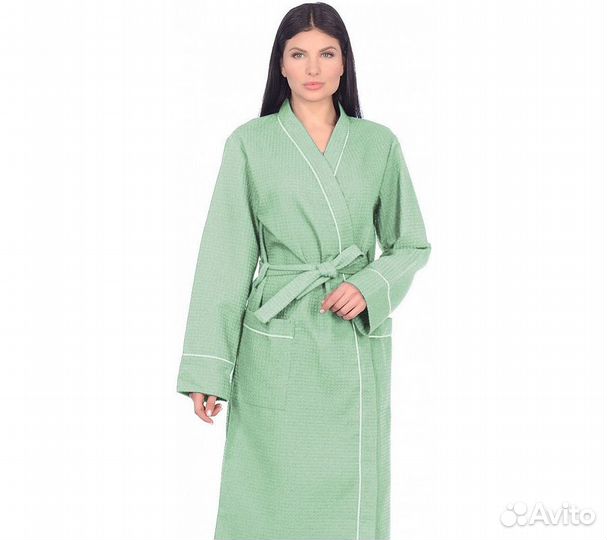 Халат вафельный Home One с кантом фисташка 42