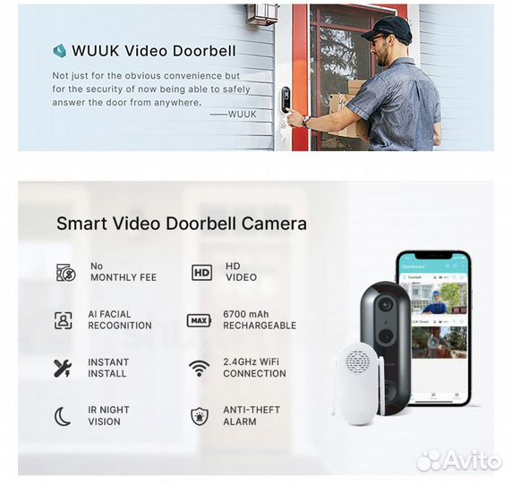 Умный дверной глазок wuuk (HD video) 6700mAh