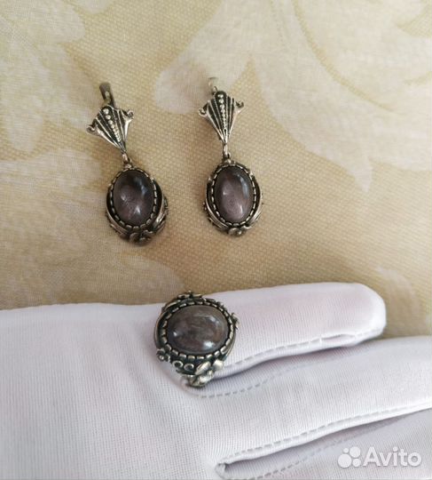 Комплект из мельхиора серьги и кольцо винтаж