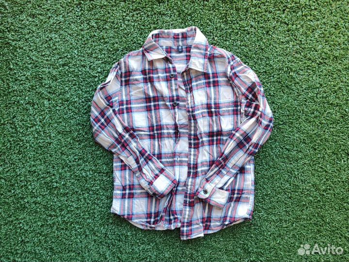 Рубашка белая, голубая, в клетку hm 140