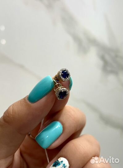 Серьги из золота сапфиры/бриллианты новые