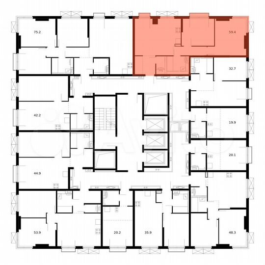 2-к. квартира, 59,4 м², 8/23 эт.
