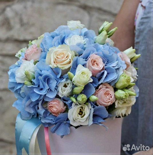 Коробочка с гортензией и розами №455