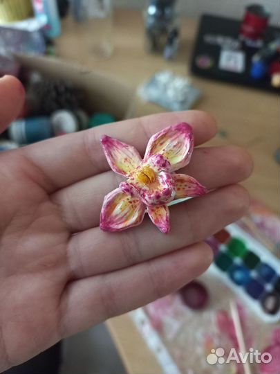 Серьги, подвески, заколки цветы орхидеи глина