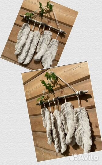 Настенное панно макраме перо