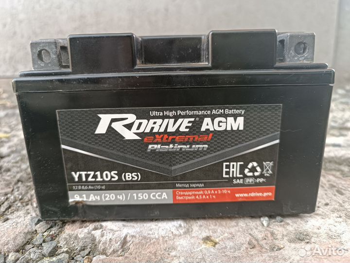 Аккумулятор мотоциклетный Rdrive YTZ10S 9.1 А/Ч