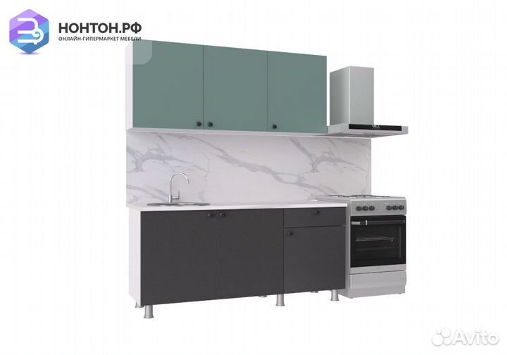 Кухня Деми 1.5 м белый / графит / сумеречный голуб