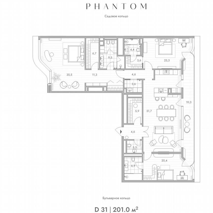 3-к. квартира, 201 м², 3/9 эт.