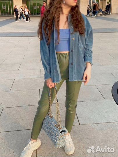 Кожаные брюки хаки