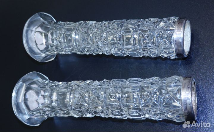 Парные вазы хрусталь серебро 800 пробы 19 век