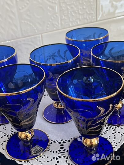 Фужеры кобальтовый стекло Чехословакия