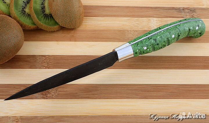 Кухонный нож № 2 сталь Х12мф рукоять акрил зеленый