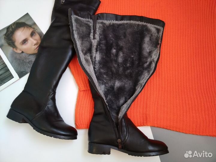 Сапоги 37 на низком каблуке эко кожа зимние