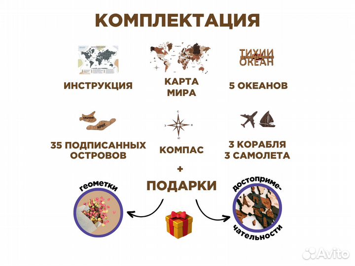 Деревянная карта мира на русском языке в наличии