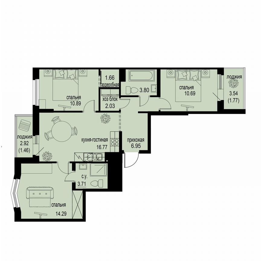 3-к. квартира, 74 м², 4/12 эт.
