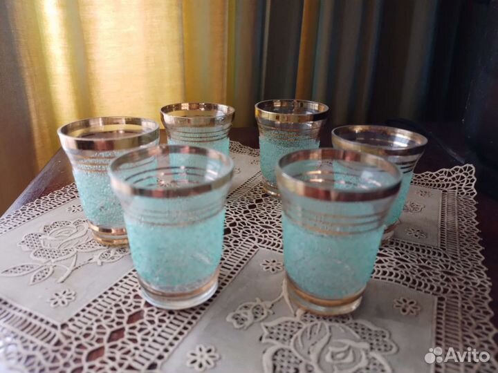 Графин и стопки, зеленое обсыпное стекло, СССР