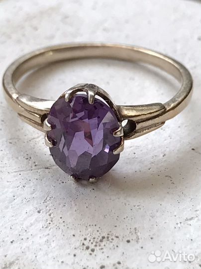 Серебряное кольцо с александритом, СССР, 875 проба