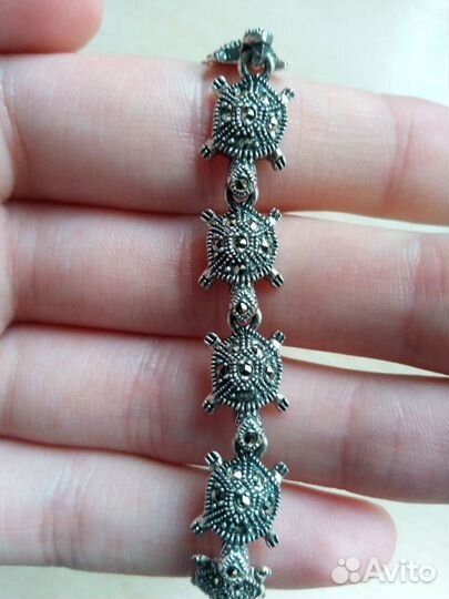 Серебряный браслет с марказитами и серьги