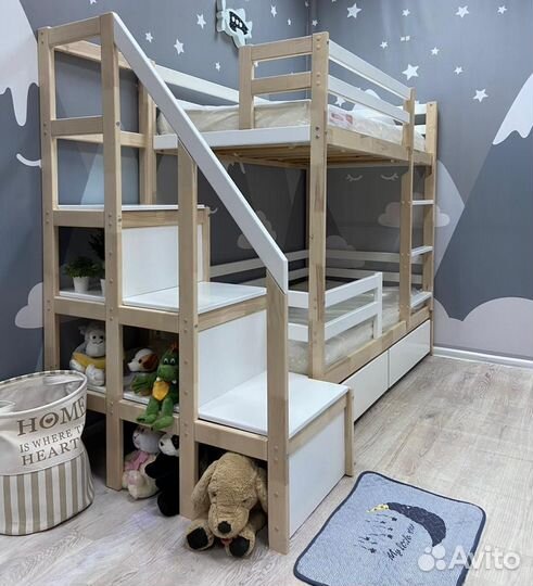 Кровать двухъярусная детская Эко-Сканди (массив)