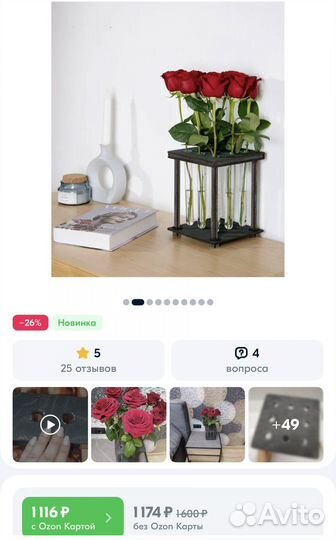 Ваза с пробирками для живых цветов и сухоцветов