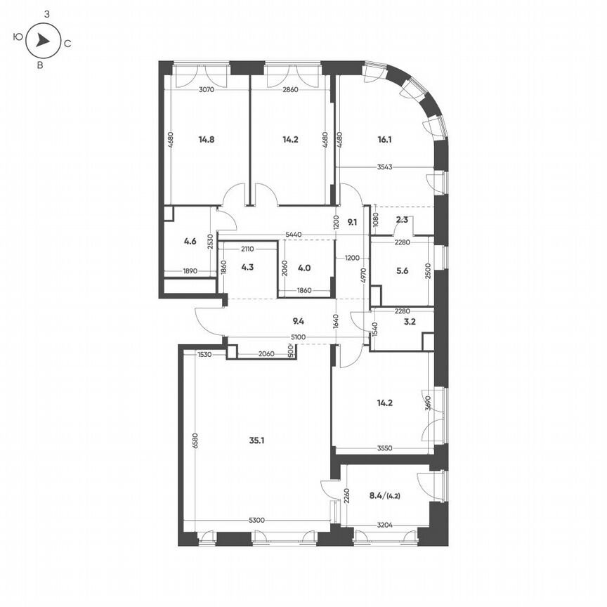 4-к. квартира, 141,1 м², 13/16 эт.