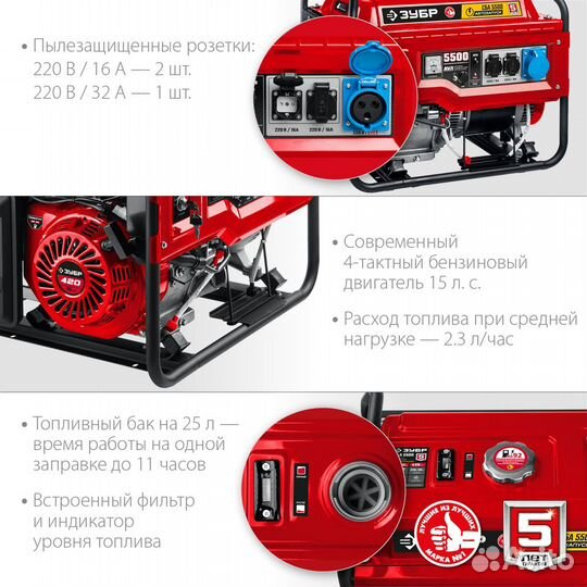 Зубр 5500 Вт, бензиновый генератор с автозапуском