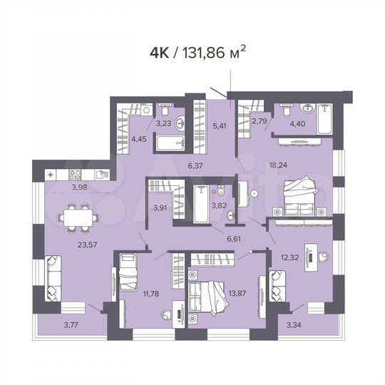 4-к. квартира, 131,9 м², 21/25 эт.