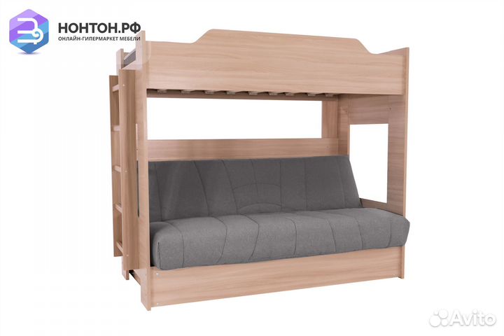 Двухъярусная кровать с диван-кроватью серый / шимо