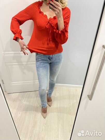 Красный топ блузка S/M