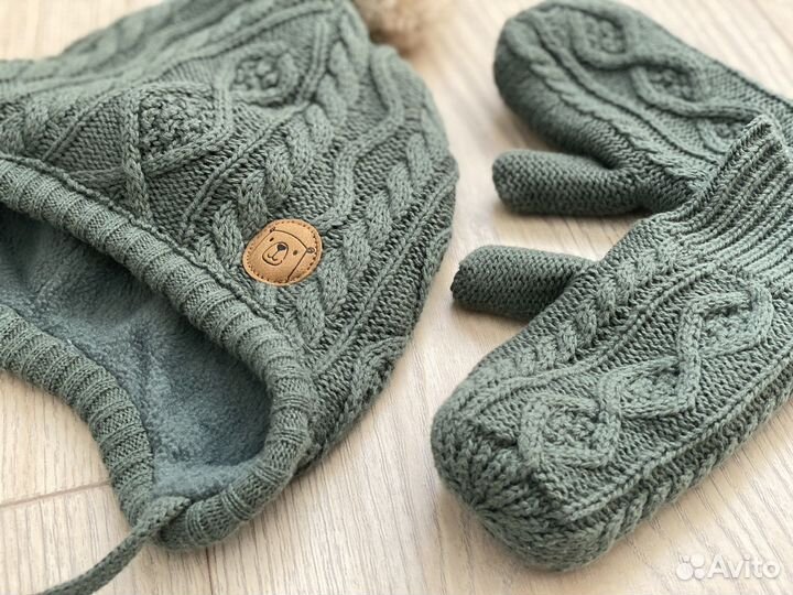 H&M шапка с варежками на флисе