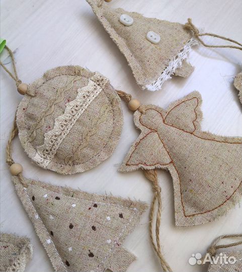 Елочные игрушки Новые льняные мягкие 