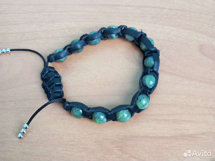 Браслет Шамбала. Натуральные камни. Кожа