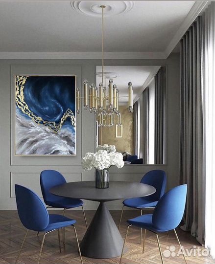 Картина 60х80 холст/масло/поталь/лак/волна/море