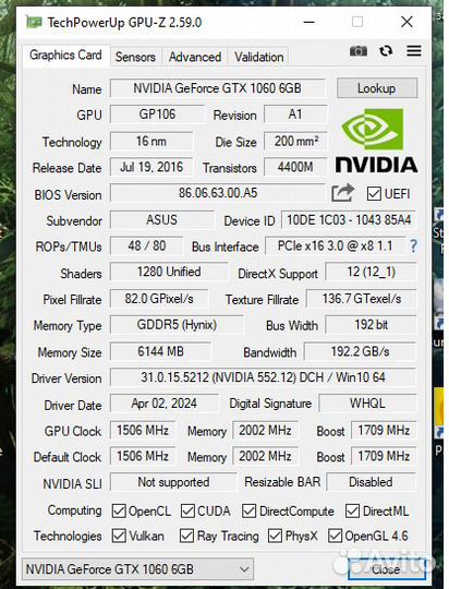 Видеокарта gtx 1060 6gb asus strix