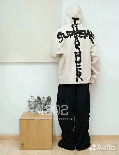 Худи Supreme x Thrasher бежевое оверайз