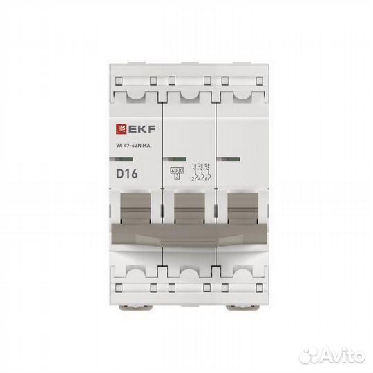 Выключатель автоматический 3п D 16А 6кА ва 47-63N MA без теплового расцеп. PROxima EKF M63MA6316D