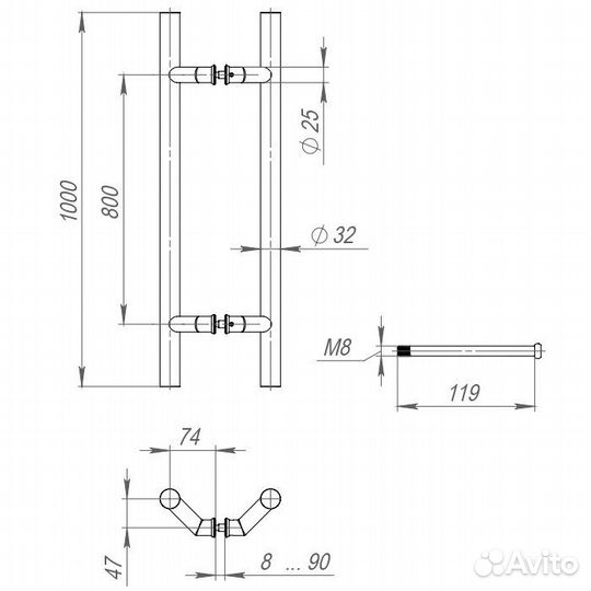 Ручка-скоба Fuaro pull.PH32/1000.45 inox 304 (PH-4